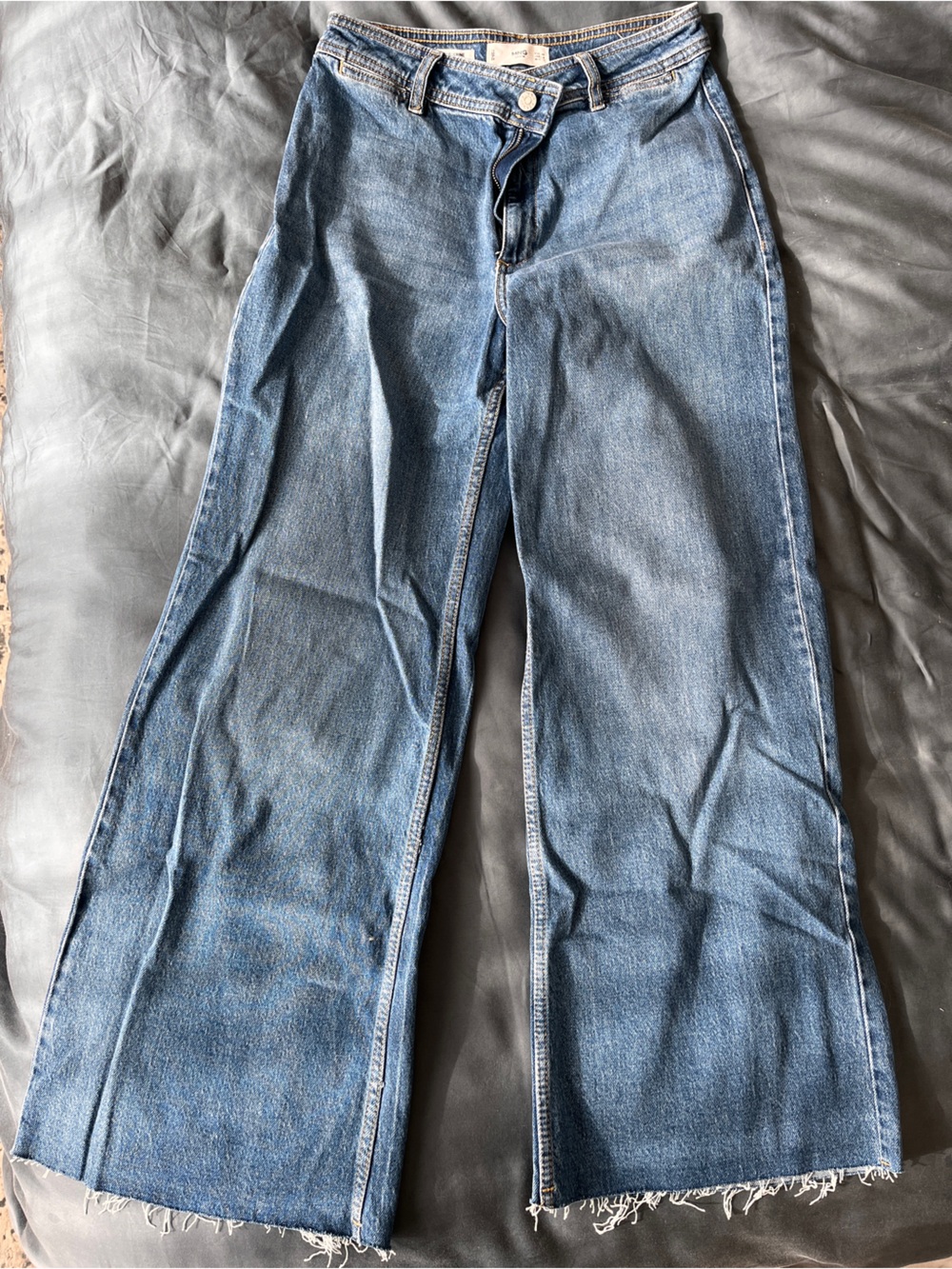 MNG Blue Wide Leg Raw Hem Jeans